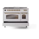 Nostalgie II 48 UP48FSNMPWHG Freestanding Dual Fuel Range with 5 Sealed Burners with Griddle and French Top Double Oven with Triple Glass Door with Brass knobs view 6