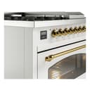 Nostalgie II 48 UP48FSNMPWHG Freestanding Dual Fuel Range with 5 Sealed Burners with Griddle and French Top Double Oven with Triple Glass Door with Brass knobs view 7