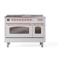 Nostalgie II 48 UP48FSNMPWHP Freestanding Dual Fuel Range with 5 Sealed Burners with Griddle and French Top Double Oven with Triple Glass Door with Copper knobs view 2