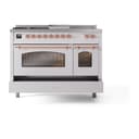 Nostalgie II 48 UP48FSNMPWHP Freestanding Dual Fuel Range with 5 Sealed Burners with Griddle and French Top Double Oven with Triple Glass Door with Copper knobs view 6