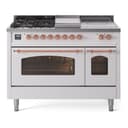 Nostalgie II 48 UP48FSNMPWHP Freestanding Dual Fuel Range with 5 Sealed Burners with Griddle and French Top Double Oven with Triple Glass Door with Copper knobs view 1