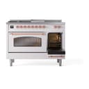 Nostalgie II 48 UP48FSNMPWHP Freestanding Dual Fuel Range with 5 Sealed Burners with Griddle and French Top Double Oven with Triple Glass Door with Copper knobs view 5