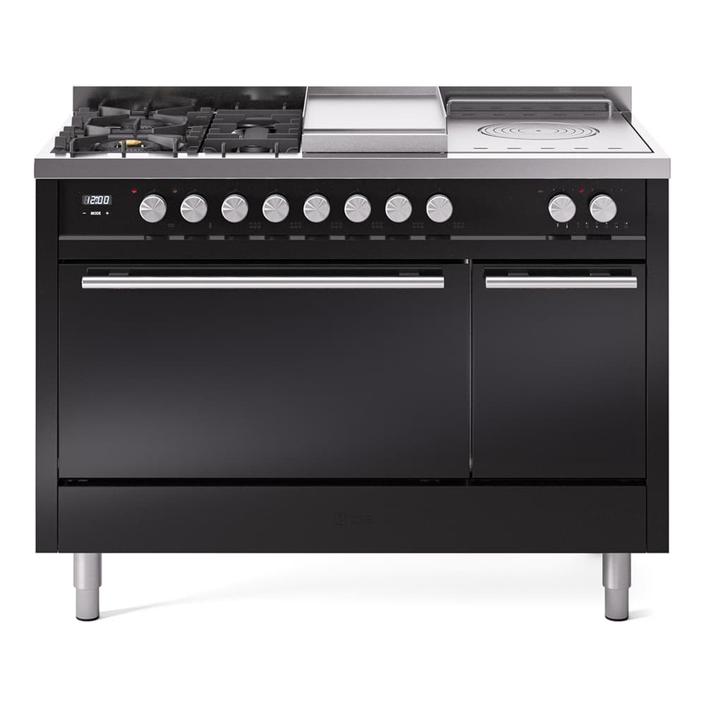 Professional Plus II 48 UP48FSQMPBK Freestanding Dual Fuel Range with 5 Sealed Burners with Griddle and French Top Double Oven with Solid Door with Stainless Steel knobs