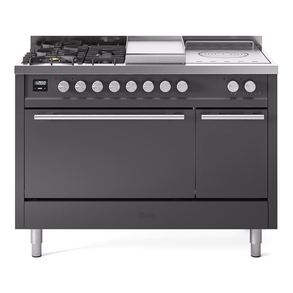 Professional Plus II 48 UP48FSQMPMG Freestanding Dual Fuel Range with 5 Sealed Burners with Griddle and French Top Double Oven with Solid Door with Stainless Steel knobs