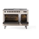 Nostalgie II 48 UP48FSQNMPAWB Freestanding Dual Fuel Range with 5 Sealed Burners with Griddle and French Top Double Oven with Solid Door with Bronze knobs view 2