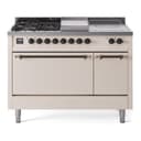 Nostalgie II 48 UP48FSQNMPAWB Freestanding Dual Fuel Range with 5 Sealed Burners with Griddle and French Top Double Oven with Solid Door with Bronze knobs view 1