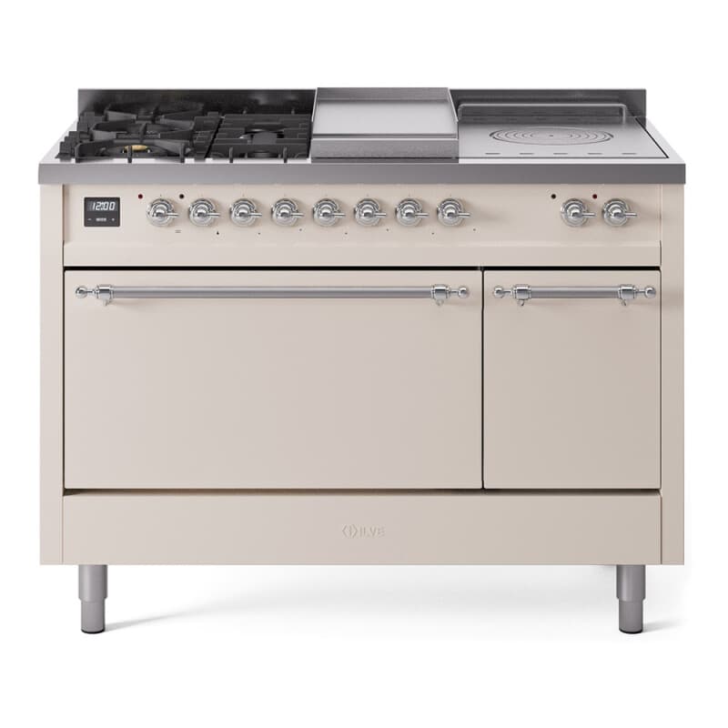 Nostalgie II 48 UP48FSQNMPAWC Freestanding Dual Fuel Range with 5 Sealed Burners with Griddle and French Top Double Oven with Solid Door with Chrome knobs