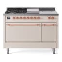 Nostalgie II 48 UP48FSQNMPAWP Freestanding Dual Fuel Range with 5 Sealed Burners with Griddle and French Top Double Oven with Solid Door with Copper knobs view 1