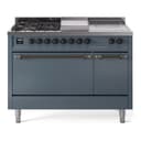 Nostalgie II 48 UP48FSQNMPBGB Freestanding Dual Fuel Range with 5 Sealed Burners with Griddle and French Top Double Oven with Solid Door with Bronze knobs view 1