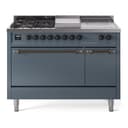 Nostalgie II 48 UP48FSQNMPBGB Freestanding Dual Fuel Range with 5 Sealed Burners with Griddle and French Top Double Oven with Solid Door with Bronze knobs view 1
