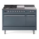 Nostalgie II 48 UP48FSQNMPBGC Freestanding Dual Fuel Range with 5 Sealed Burners with Griddle and French Top Double Oven with Solid Door with Chrome knobs view 1