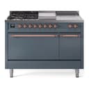 Nostalgie II 48 UP48FSQNMPBGP Freestanding Dual Fuel Range with 5 Sealed Burners with Griddle and French Top Double Oven with Solid Door with Copper knobs view 1