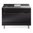 Nostalgie II 48 UP48FSQNMPBKB Freestanding Dual Fuel Range with 5 Sealed Burners with Griddle and French Top Double Oven with Solid Door with Bronze knobs view 1