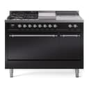 Nostalgie II 48 UP48FSQNMPBKC Freestanding Dual Fuel Range with 5 Sealed Burners with Griddle and French Top Double Oven with Solid Door with Chrome knobs view 1