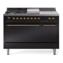 Nostalgie II 48 UP48FSQNMPBKG Freestanding Dual Fuel Range with 5 Sealed Burners with Griddle and French Top Double Oven with Solid Door with Brass knobs view 1