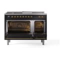 Nostalgie II 48 UP48FSQNMPBKG Freestanding Dual Fuel Range with 5 Sealed Burners with Griddle and French Top Double Oven with Solid Door with Brass knobs view 2