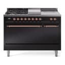 Nostalgie II 48 UP48FSQNMPBKP Freestanding Dual Fuel Range with 5 Sealed Burners with Griddle and French Top Double Oven with Solid Door with Copper knobs view 1
