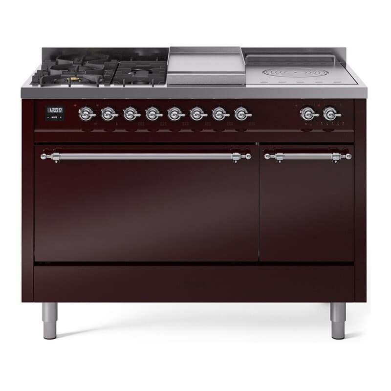 Nostalgie II 48 UP48FSQNMPBUC Freestanding Dual Fuel Range with 5 Sealed Burners with Griddle and French Top Double Oven with Solid Door with Chrome knobs