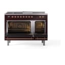 Nostalgie II 48 UP48FSQNMPBUP Freestanding Dual Fuel Range with 5 Sealed Burners with Griddle and French Top Double Oven with Solid Door with Copper knobs view 2