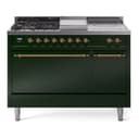 Nostalgie II 48 UP48FSQNMPEGG Freestanding Dual Fuel Range with 5 Sealed Burners with Griddle and French Top Double Oven with Solid Door with Brass knobs view 1