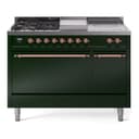 Nostalgie II 48 UP48FSQNMPEGP Freestanding Dual Fuel Range with 5 Sealed Burners with Griddle and French Top Double Oven with Solid Door with Copper knobs view 1