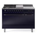 Nostalgie II 48 UP48FSQNMPMBB Freestanding Dual Fuel Range with 5 Sealed Burners with Griddle and French Top Double Oven with Solid Door with Bronze knobs view 1