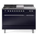 Nostalgie II 48 UP48FSQNMPMBC Freestanding Dual Fuel Range with 5 Sealed Burners with Griddle and French Top Double Oven with Solid Door with Chrome knobs view 1