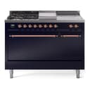 Nostalgie II 48 UP48FSQNMPMBP Freestanding Dual Fuel Range with 5 Sealed Burners with Griddle and French Top Double Oven with Solid Door with Copper knobs view 1
