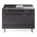 Nostalgie II 48 UP48FSQNMPMGB Freestanding Dual Fuel Range with 5 Sealed Burners with Griddle and French Top Double Oven with Solid Door with Bronze knobs view 1