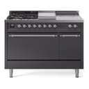 Nostalgie II 48 UP48FSQNMPMGC Freestanding Dual Fuel Range with 5 Sealed Burners with Griddle and French Top Double Oven with Solid Door with Chrome knobs view 1