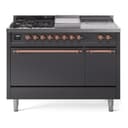 Nostalgie II 48 UP48FSQNMPMGP Freestanding Dual Fuel Range with 5 Sealed Burners with Griddle and French Top Double Oven with Solid Door with Copper knobs view 1