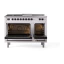 Nostalgie II 48 UP48FSQNMPRAB Freestanding Dual Fuel Range with 5 Sealed Burners with Griddle and French Top Double Oven with Solid Door with Bronze knobs view 2