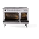 Nostalgie II 48 UP48FSQNMPRAC Freestanding Dual Fuel Range with 5 Sealed Burners with Griddle and French Top Double Oven with Solid Door with Chrome knobs view 2