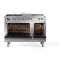 Nostalgie II 48 UP48FSQNMPSSC Freestanding Dual Fuel Range with 5 Sealed Burners with Griddle and French Top Double Oven with Solid Door with Chrome knobs view 2