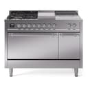 Nostalgie II 48 UP48FSQNMPSSC Freestanding Dual Fuel Range with 5 Sealed Burners with Griddle and French Top Double Oven with Solid Door with Chrome knobs view 1
