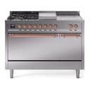 Nostalgie II 48 UP48FSQNMPSSP Freestanding Dual Fuel Range with 5 Sealed Burners with Griddle and French Top Double Oven with Solid Door with Copper knobs view 1