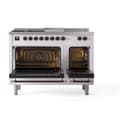 Nostalgie II 48 UP48FSQNMPWHB Freestanding Dual Fuel Range with 5 Sealed Burners with Griddle and French Top Double Oven with Solid Door with Bronze knobs view 2