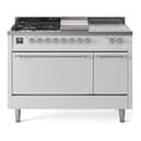 Nostalgie II 48 UP48FSQNMPWHC Freestanding Dual Fuel Range with 5 Sealed Burners with Griddle and French Top Double Oven with Solid Door with Chrome knobs view 1