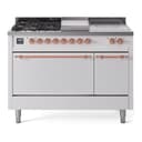 Nostalgie II 48 UP48FSQNMPWHP Freestanding Dual Fuel Range with 5 Sealed Burners with Griddle and French Top Double Oven with Solid Door with Copper knobs view 1