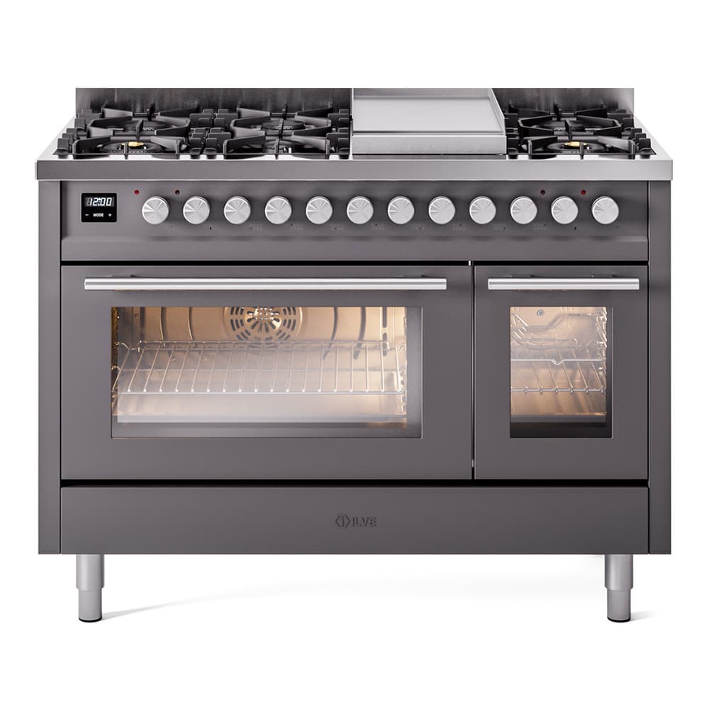 Professional Plus II 48 UP48FWMPMG Freestanding Dual Fuel Range with 8 Sealed Burners with Griddle Double Oven with Triple Glass Door with Stainless Steel knobs