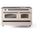 Nostalgie II 60 UP60FNMPAWB Freestanding Dual Fuel Range with 9 Sealed Burners with Griddle Double Oven with Triple Glass Door with Bronze knobs view 7
