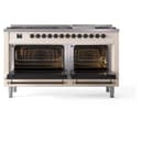 Nostalgie II 60 UP60FNMPAWB Freestanding Dual Fuel Range with 9 Sealed Burners with Griddle Double Oven with Triple Glass Door with Bronze knobs view 4