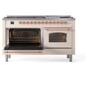Nostalgie II 60 UP60FNMPAWP Freestanding Dual Fuel Range with 9 Sealed Burners with Griddle Double Oven with Triple Glass Door with Copper knobs view 5