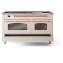 Nostalgie II 60 UP60FNMPAWP Freestanding Dual Fuel Range with 9 Sealed Burners with Griddle Double Oven with Triple Glass Door with Copper knobs view 7