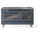 Nostalgie II 60 UP60FNMPBGB Freestanding Dual Fuel Range with 9 Sealed Burners with Griddle Double Oven with Triple Glass Door with Bronze knobs view 3