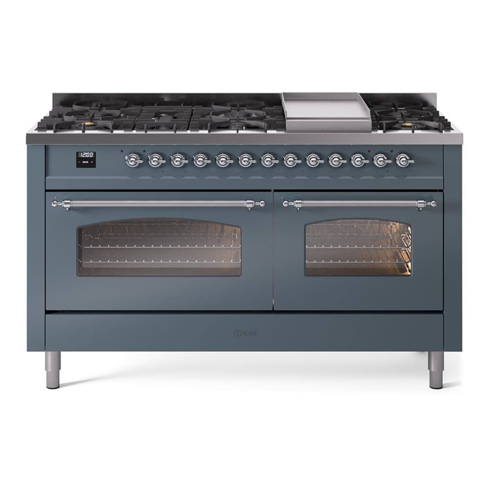 Nostalgie II 60 UP60FNMPBGC Freestanding Dual Fuel Range with 9 Sealed Burners with Griddle Double Oven with Triple Glass Door with Chrome knobs