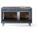 Nostalgie II 60 UP60FNMPBGC Freestanding Dual Fuel Range with 9 Sealed Burners with Griddle Double Oven with Triple Glass Door with Chrome knobs view 4