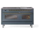 Nostalgie II 60 UP60FNMPBGG Freestanding Dual Fuel Range with 9 Sealed Burners with Griddle Double Oven with Triple Glass Door with Brass knobs view 3