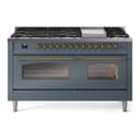 Nostalgie II 60 UP60FNMPBGG Freestanding Dual Fuel Range with 9 Sealed Burners with Griddle Double Oven with Triple Glass Door with Brass knobs view 1