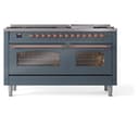 Nostalgie II 60 UP60FNMPBGP Freestanding Dual Fuel Range with 9 Sealed Burners with Griddle Double Oven with Triple Glass Door with Copper knobs view 3